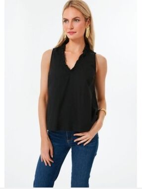 Tuckernuck Pomander Place Navy Veronica Top sz M Sleeveless Ruffle V-Neck